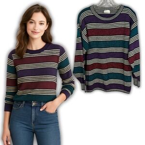 Women's Striped Long Sleeve Crewneck Sweater Size 18 XL Academic Vintage 90s 80s